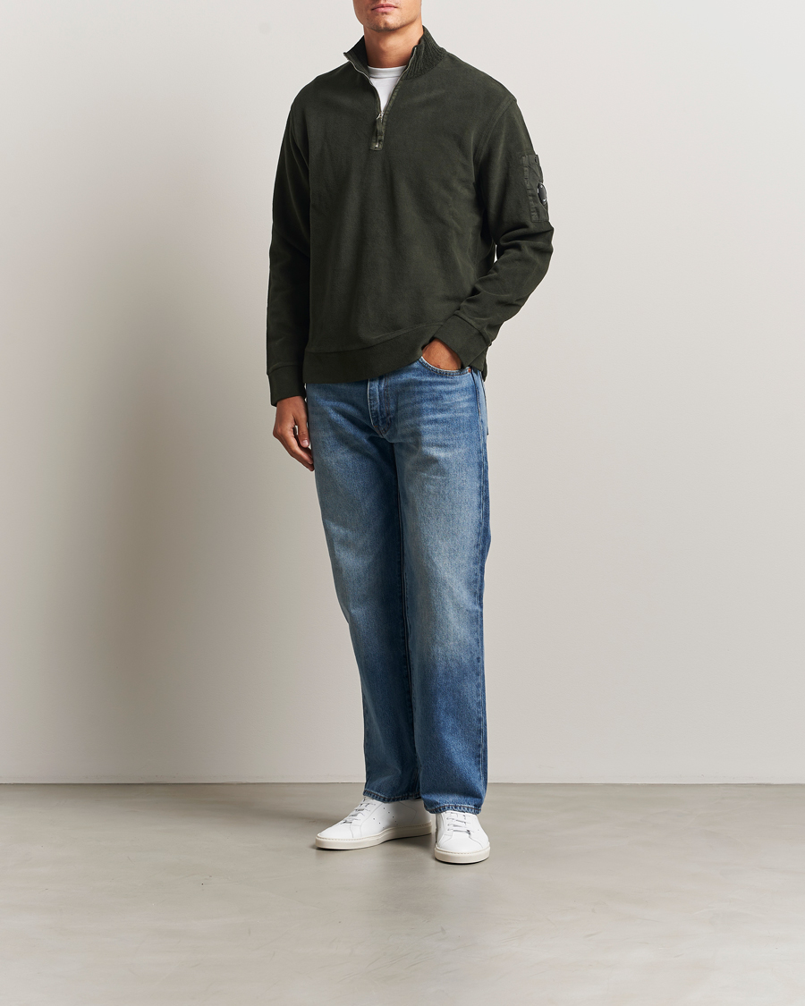 Heren | Truien | C.P. Company | Brushed Emerized Diagonal Fleece Half Zip Dark Green