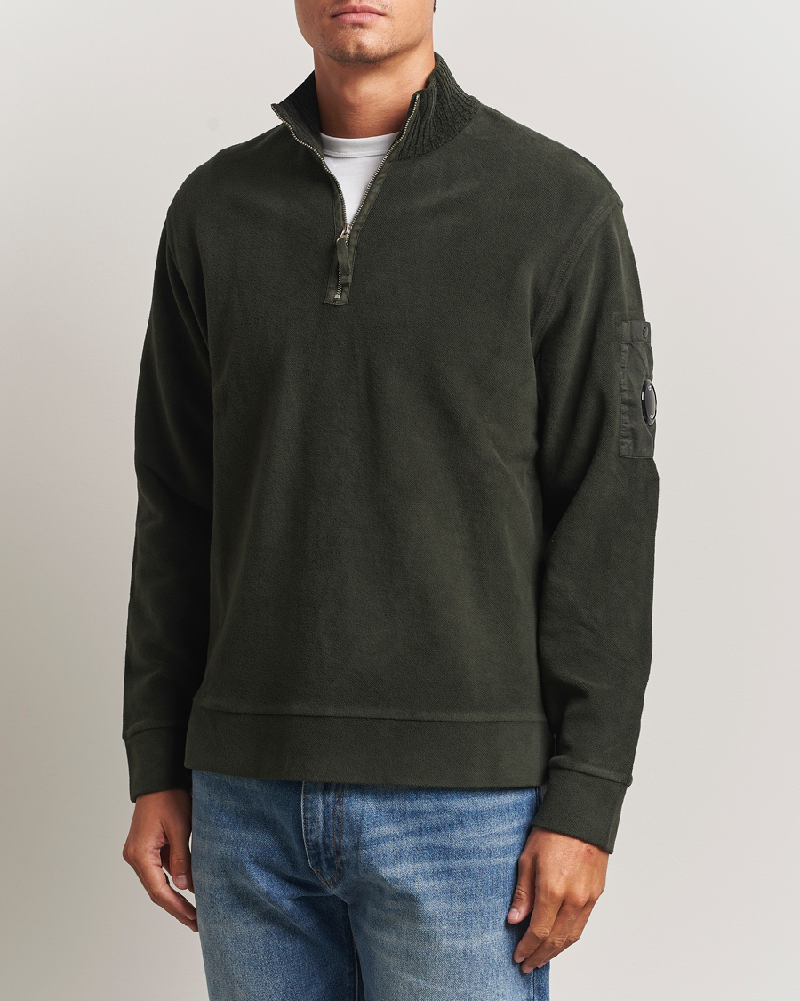 Heren | Truien | C.P. Company | Brushed Emerized Diagonal Fleece Half Zip Dark Green