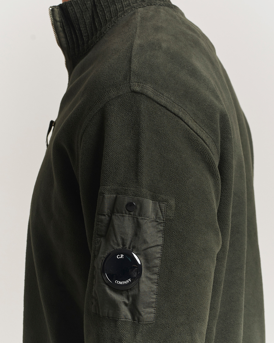 Heren | Truien | C.P. Company | Brushed Emerized Diagonal Fleece Half Zip Dark Green