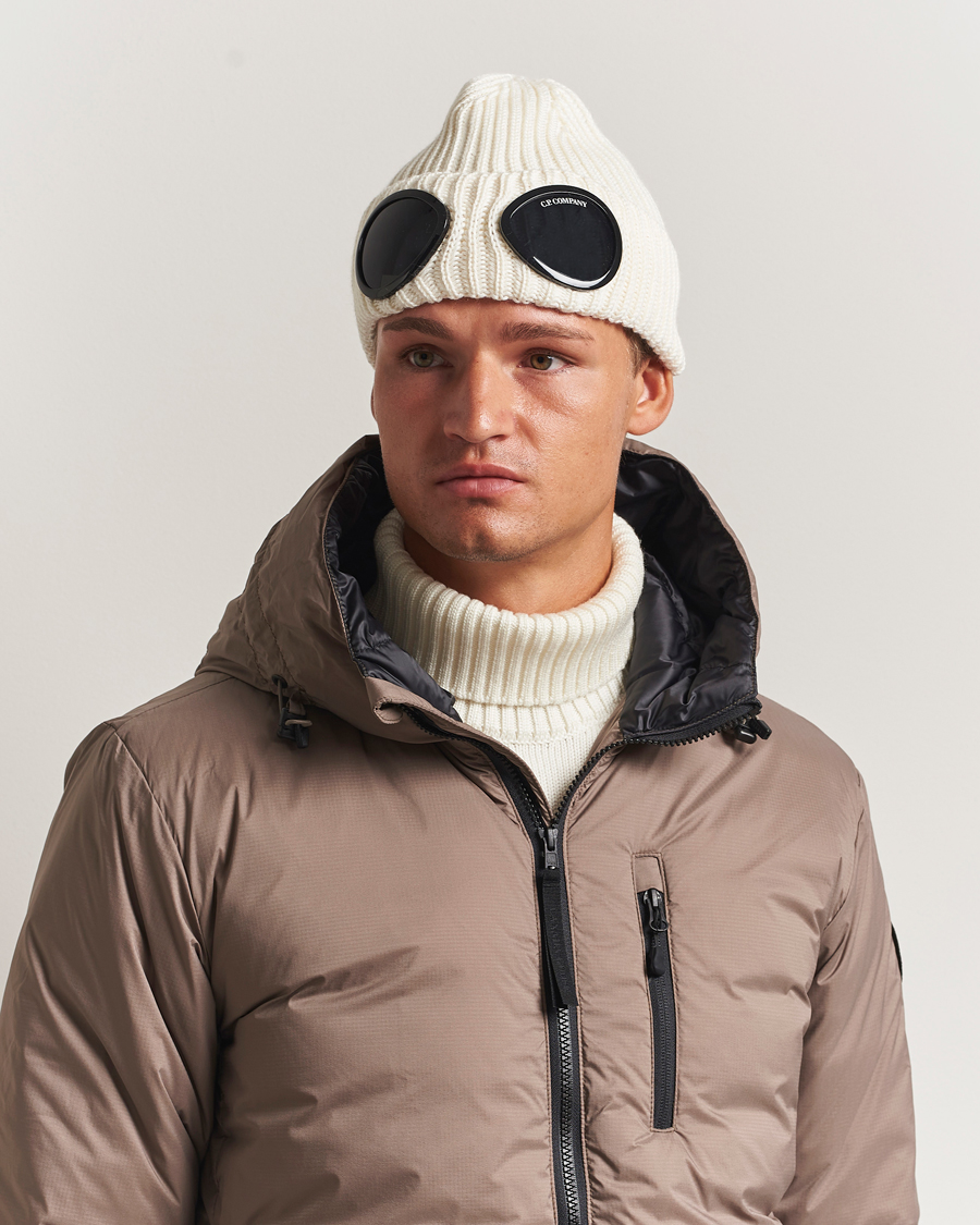Heren | C.P. Company Knitted Merino Goggle Beanie White | C.P. Company | Knitted Merino Goggle Beanie White