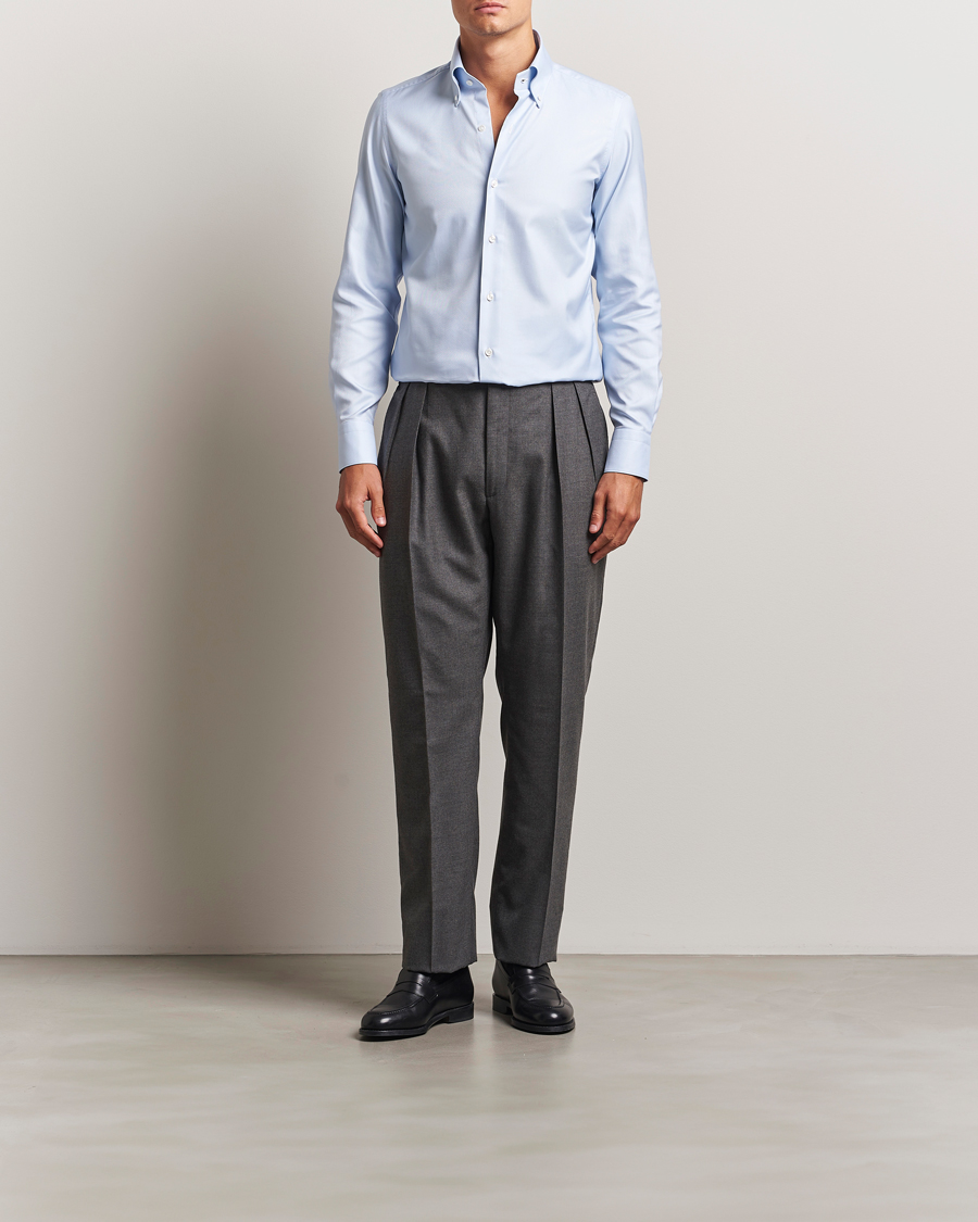 Heren | Overhemden | Finamore Napoli | Milano Slim Oxford Button Down Shirt Light Blue