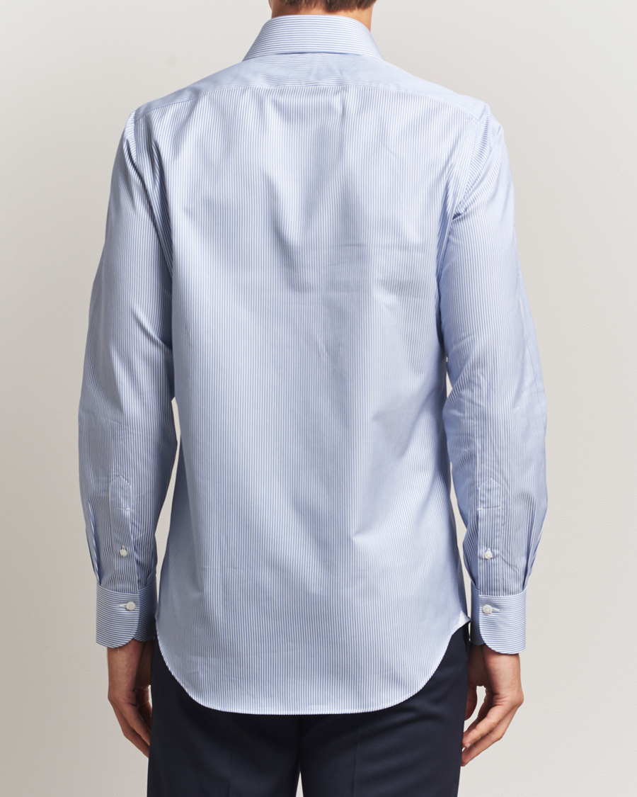 Heren | Overhemden | Finamore Napoli | Milano Slim Cotton Twill Shirt Blue Stripe