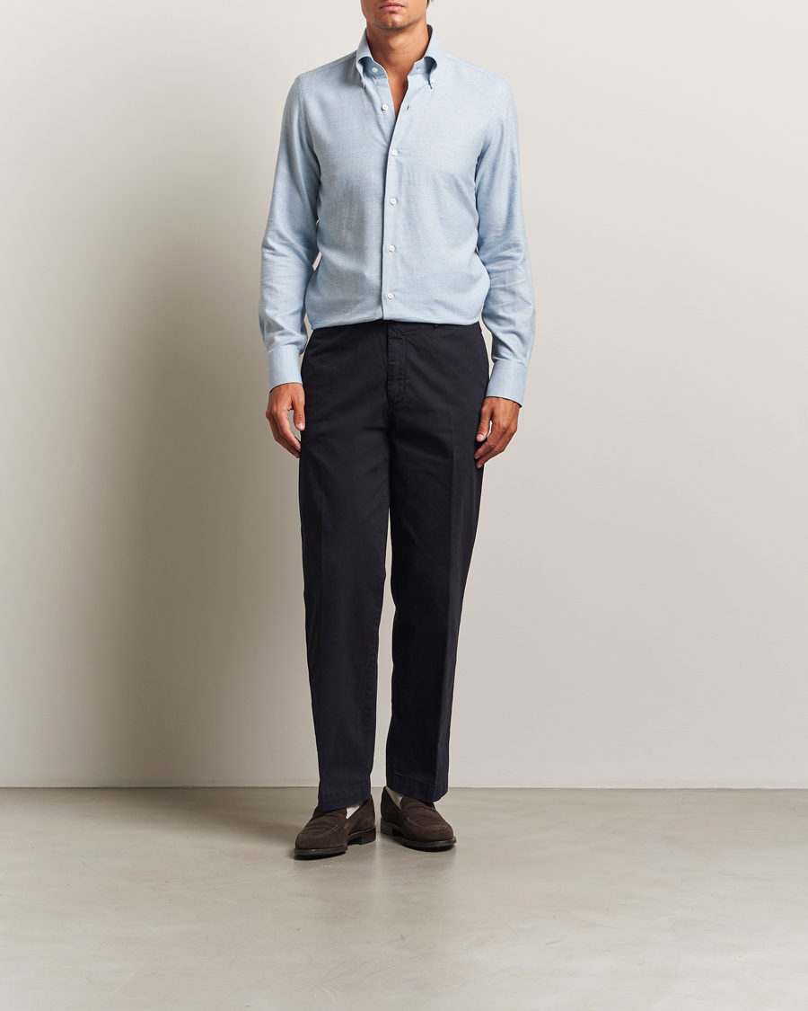 Heren | Overhemden | Finamore Napoli | Milano Slim Cashmere BD Shirt Light Blue