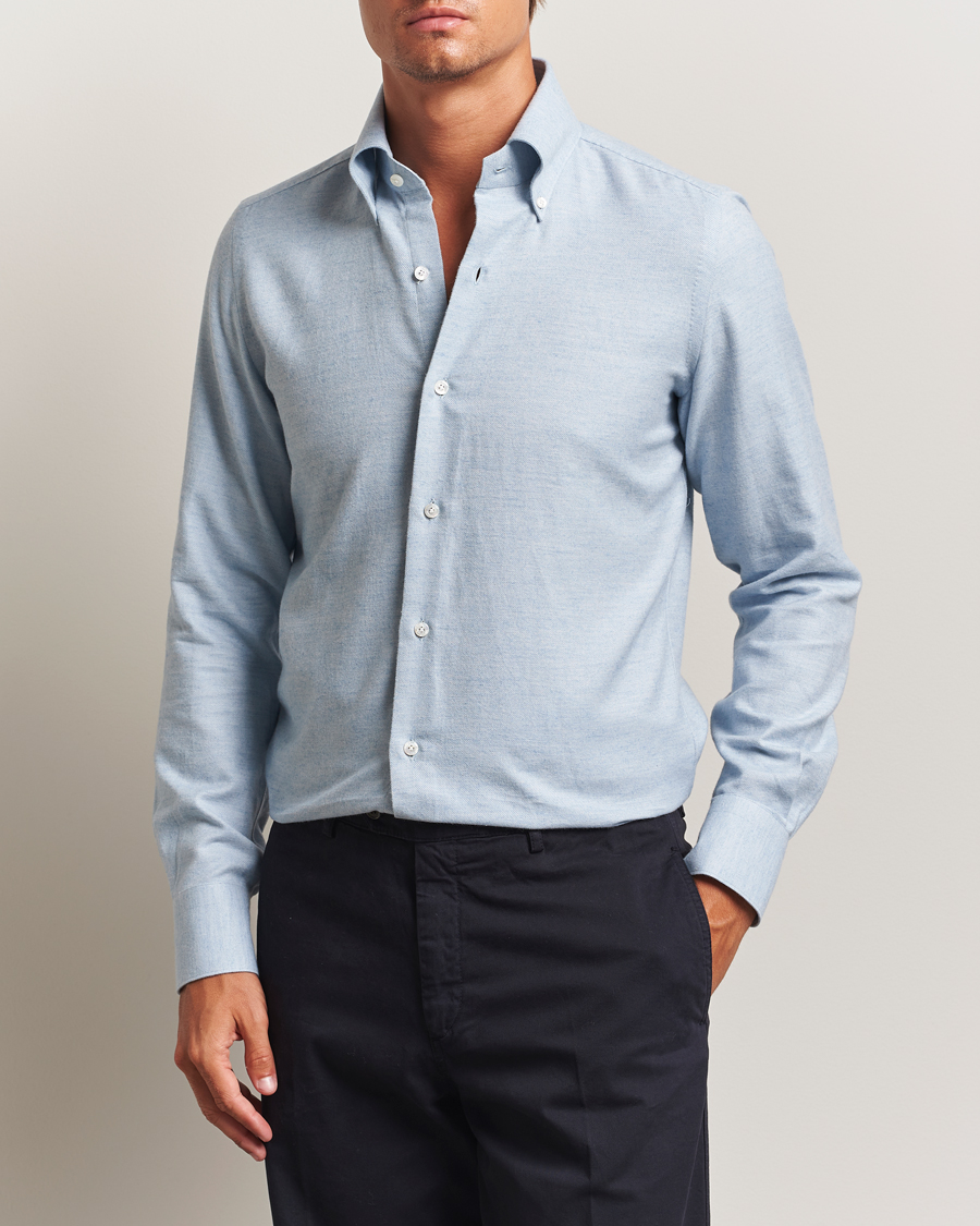 Heren | Overhemden | Finamore Napoli | Milano Slim Cashmere BD Shirt Light Blue