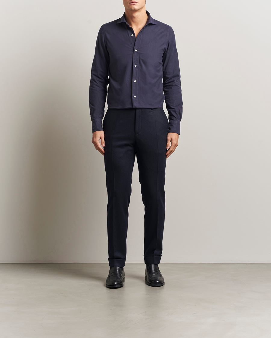 Heren | Overhemden | Finamore Napoli | Gaeta Flannel Sport Shirt Navy
