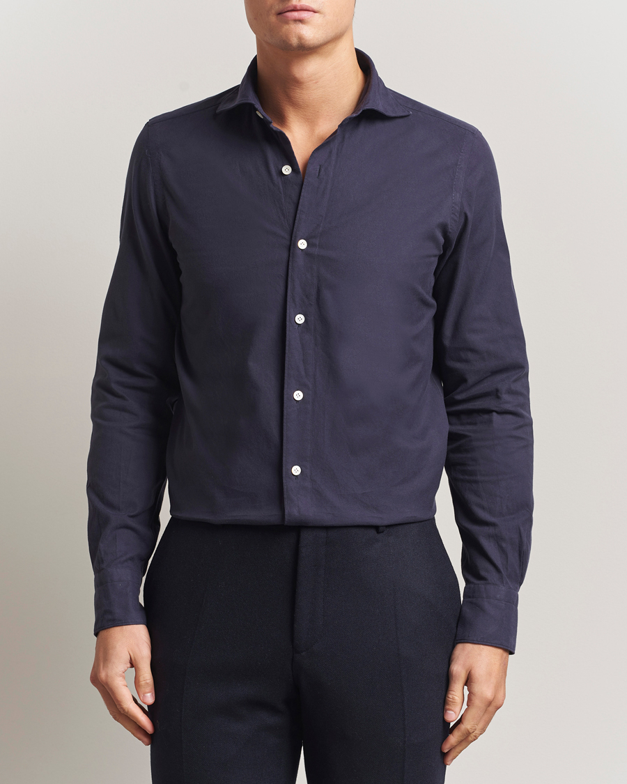 Heren | Overhemden | Finamore Napoli | Gaeta Flannel Sport Shirt Navy