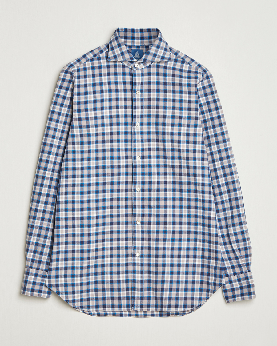 Heren | Overhemden | Finamore Napoli | Gaeta Flannel Sport Shirt Navy Check