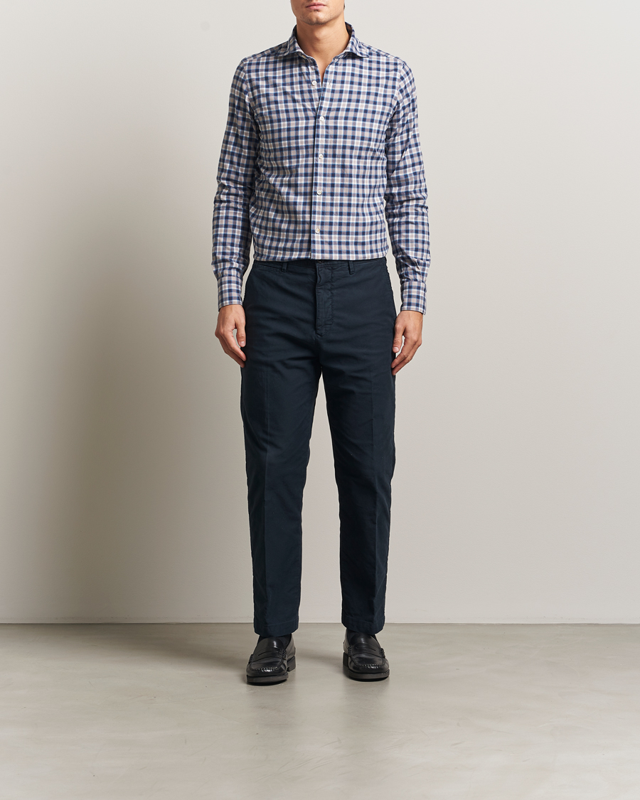 Heren | Overhemden | Finamore Napoli | Gaeta Flannel Sport Shirt Navy Check
