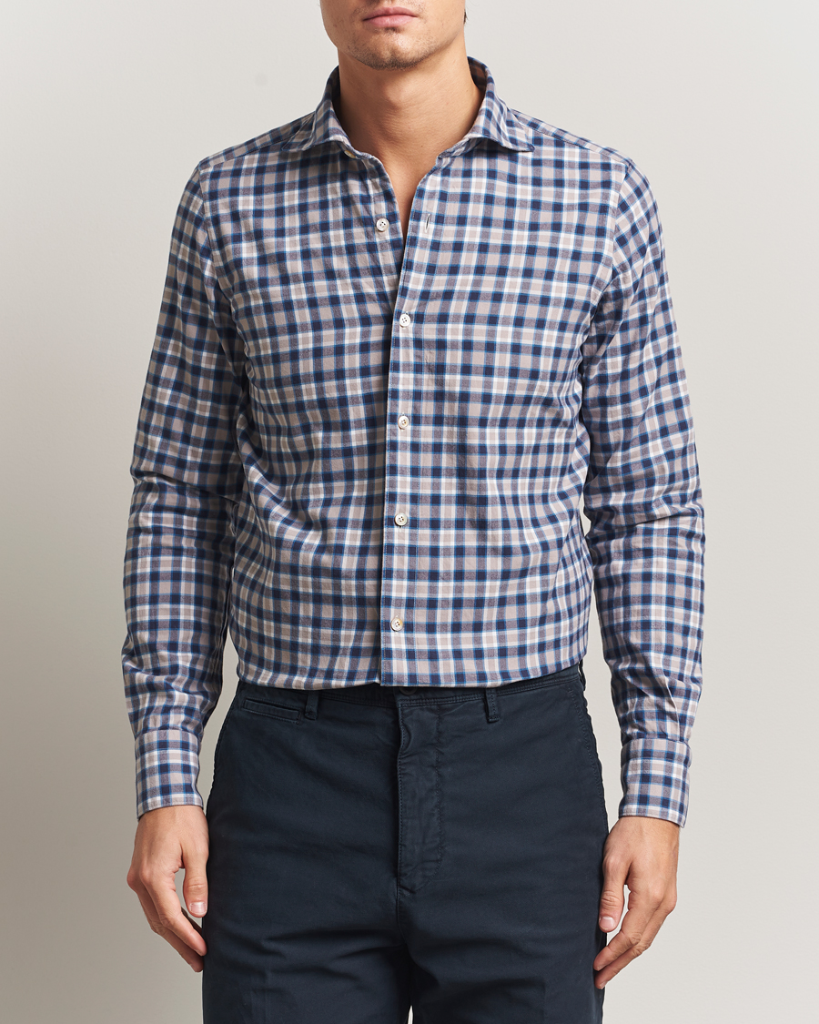 Heren | Overhemden | Finamore Napoli | Gaeta Flannel Sport Shirt Navy Check