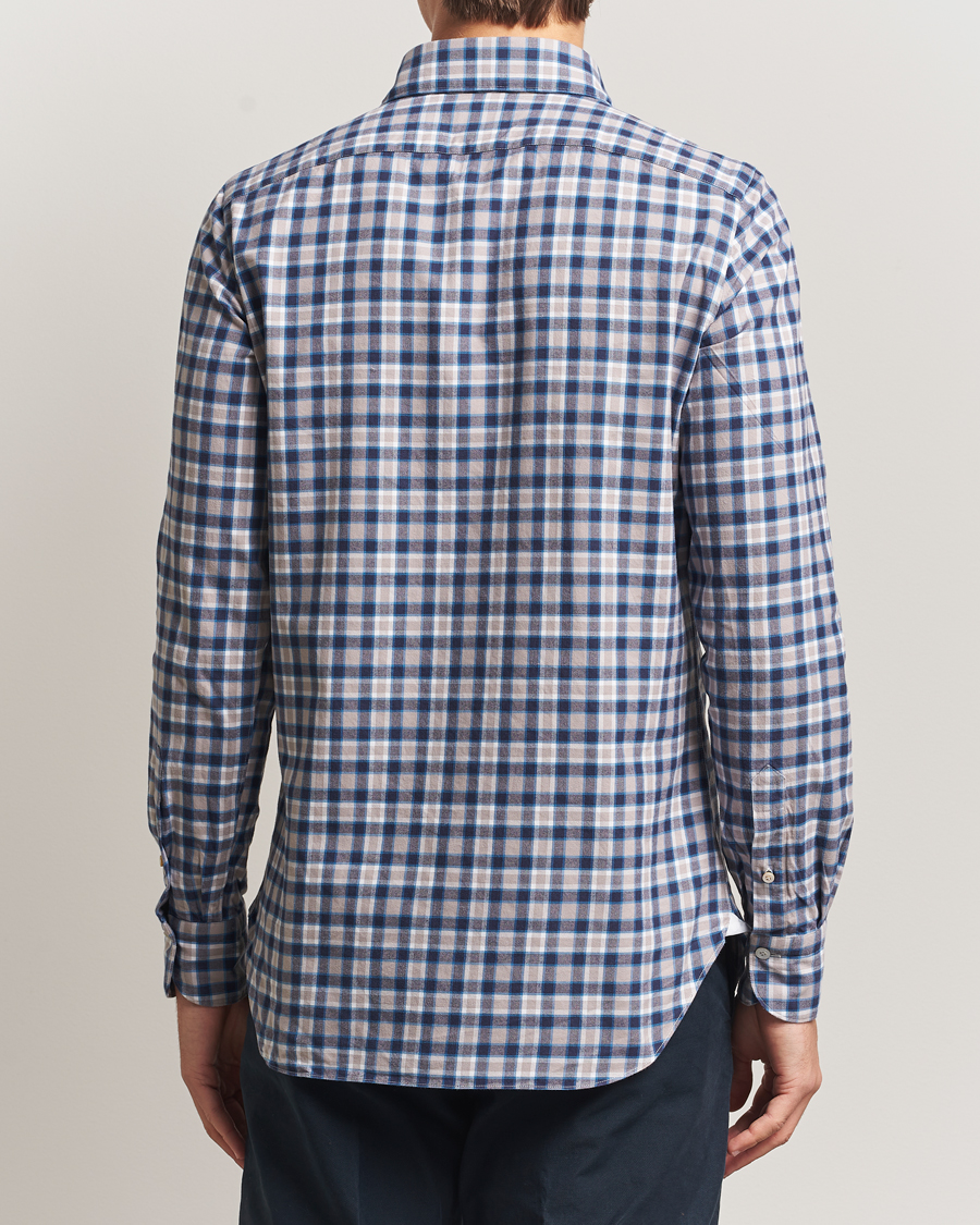 Heren | Overhemden | Finamore Napoli | Gaeta Flannel Sport Shirt Navy Check
