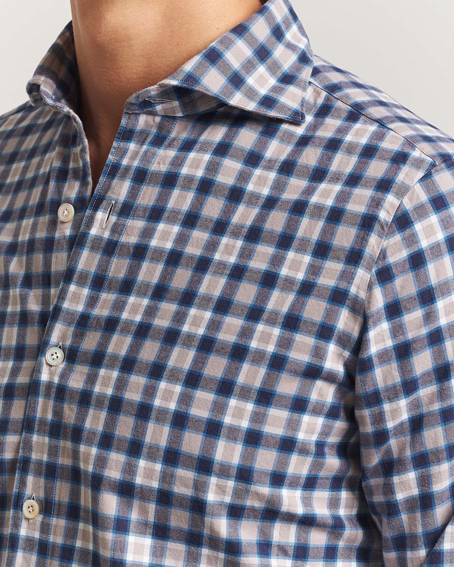 Heren | Overhemden | Finamore Napoli | Gaeta Flannel Sport Shirt Navy Check