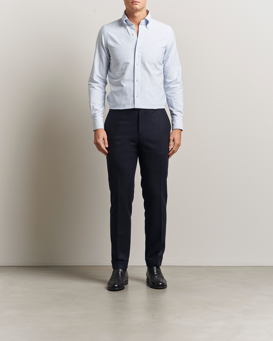 Heren | Overhemden | Finamore Napoli | Gaeta Oxford Button Down Shirt Light Blue Stripe