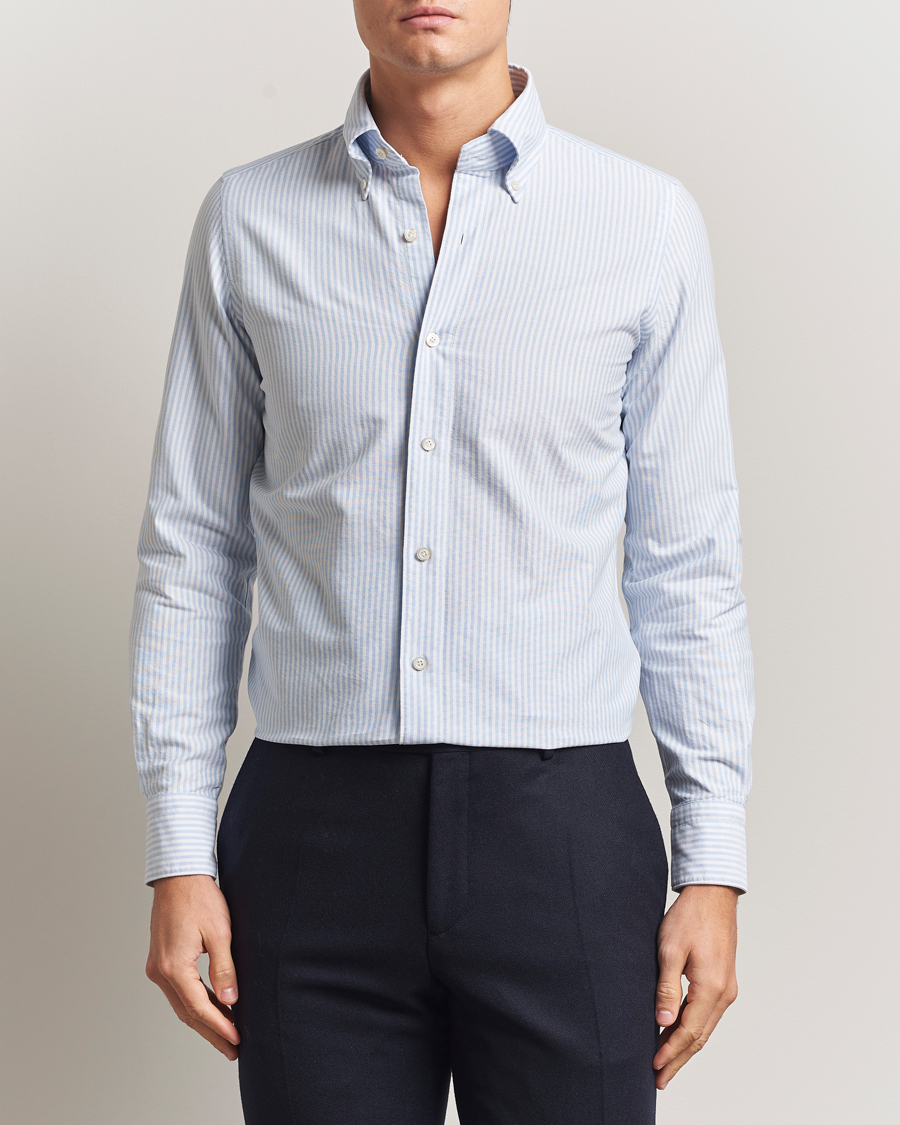Heren | Overhemden | Finamore Napoli | Gaeta Oxford Button Down Shirt Light Blue Stripe