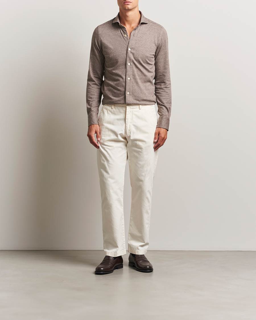 Heren | Overhemden | Finamore Napoli | Cotton/Cashmere Jersey Polo Beige
