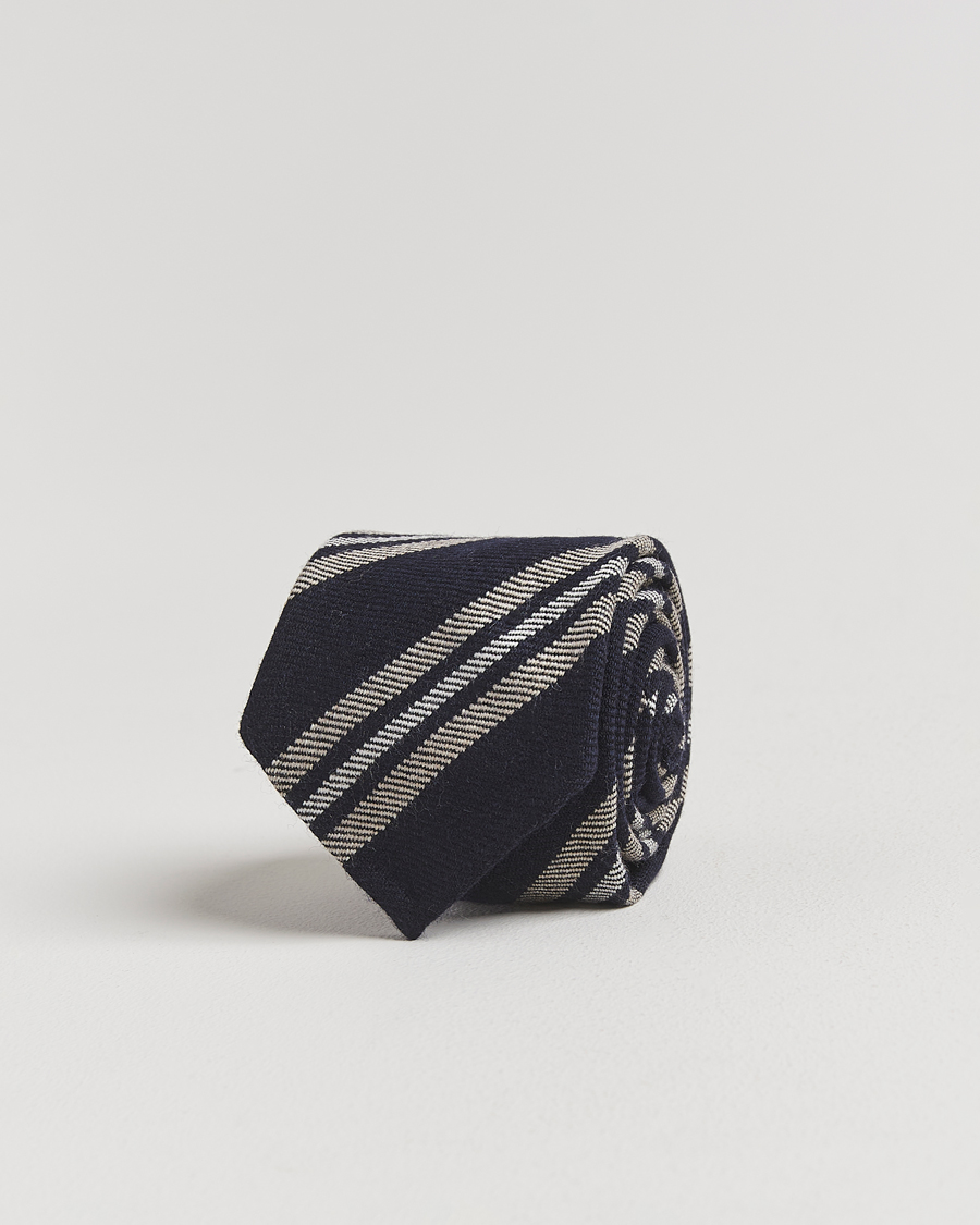 Heren | Stropdassen | Finamore Napoli | Wool Regimental Stripe Tie Navy/Beige