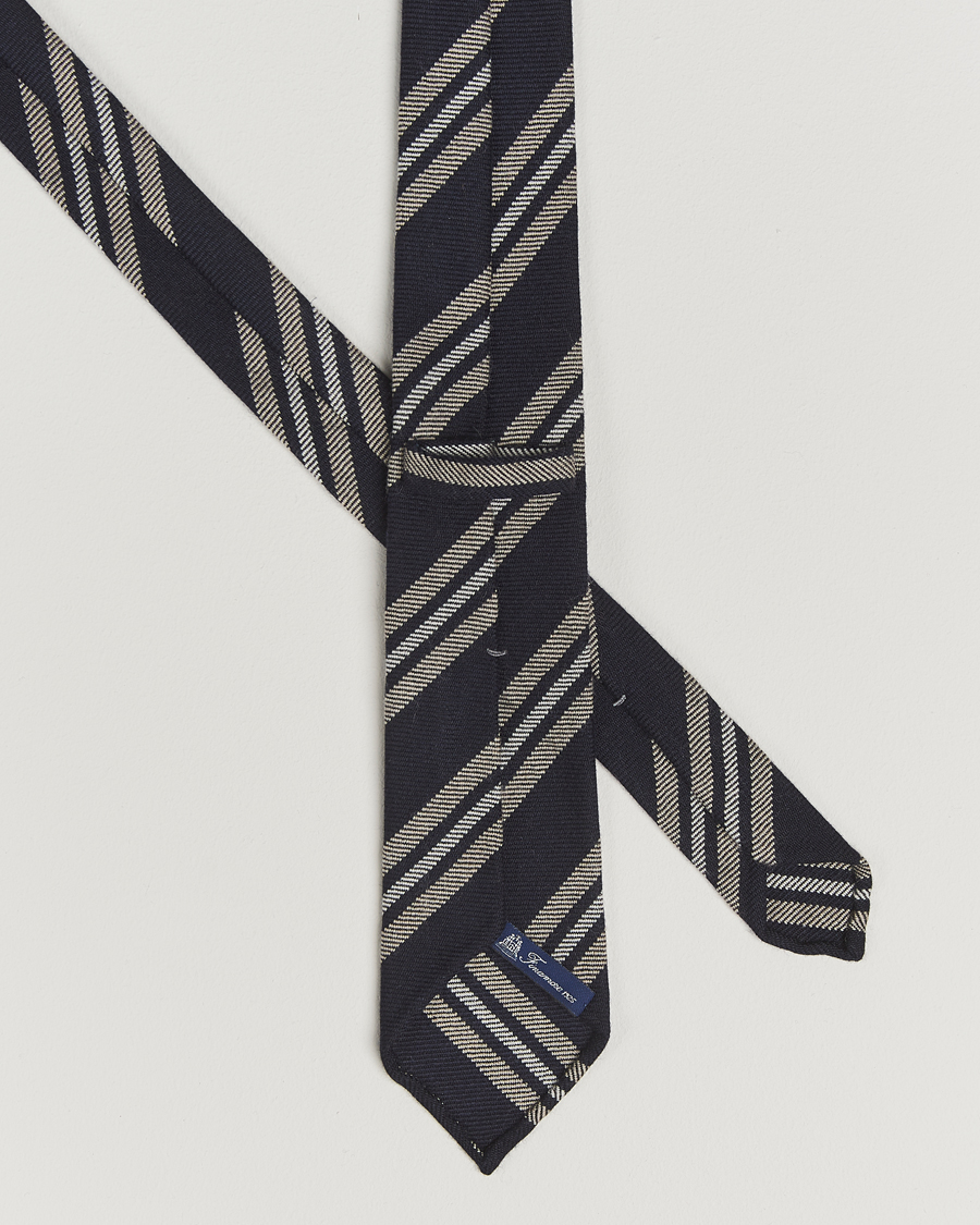 Heren | Stropdassen | Finamore Napoli | Wool Regimental Stripe Tie Navy/Beige