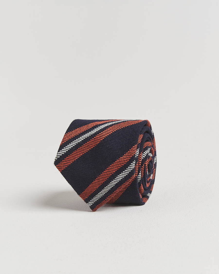 Heren | Stropdassen | Finamore Napoli | Wool Regimental Stripe Tie Navy/Orange