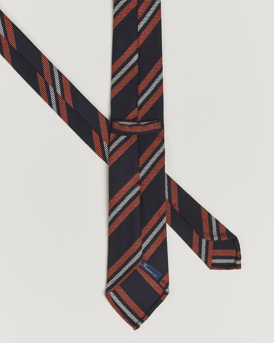 Heren | Stropdassen | Finamore Napoli | Wool Regimental Stripe Tie Navy/Orange