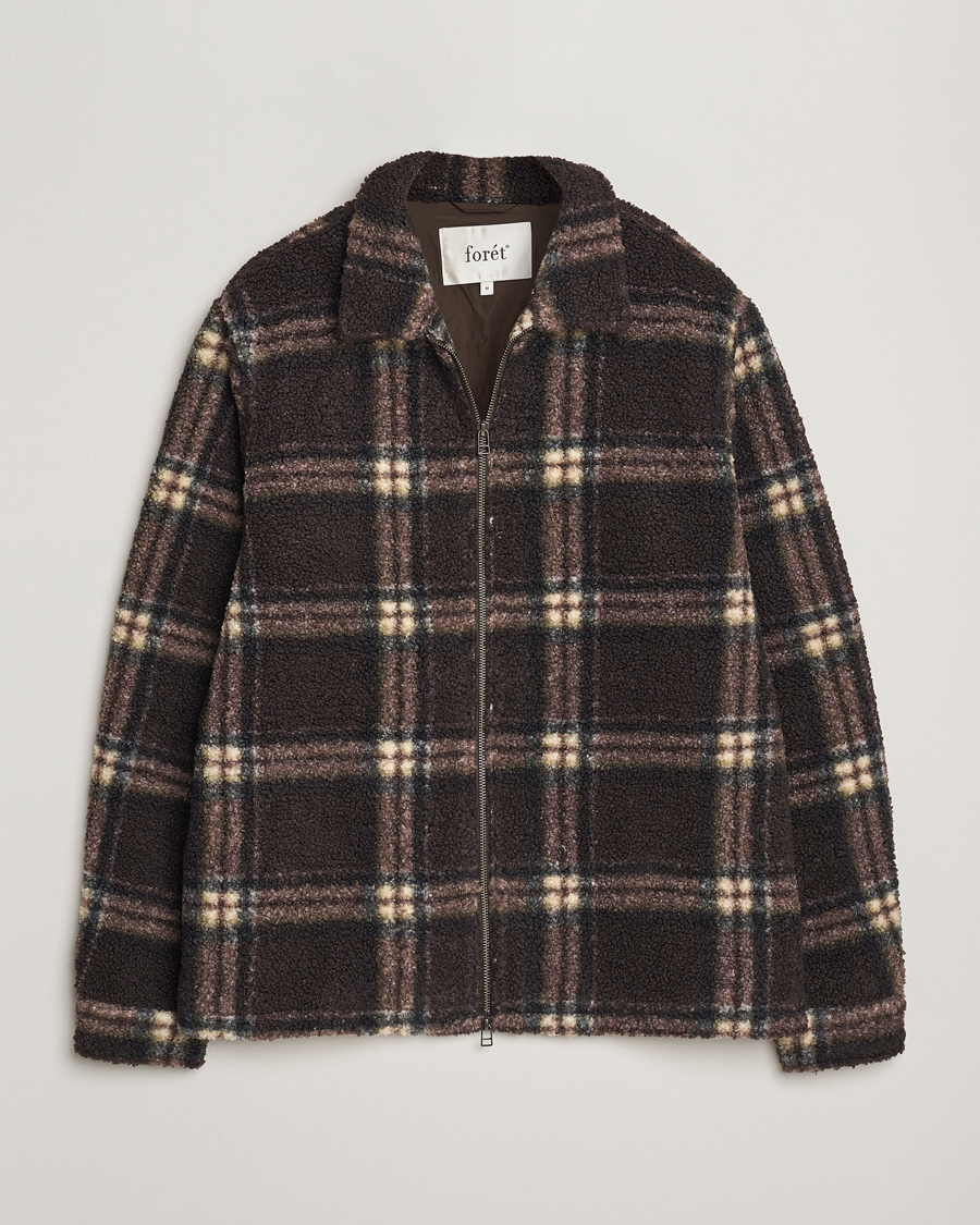 Heren | Truien | Forét | Cabin Check Zip Fleece Brown