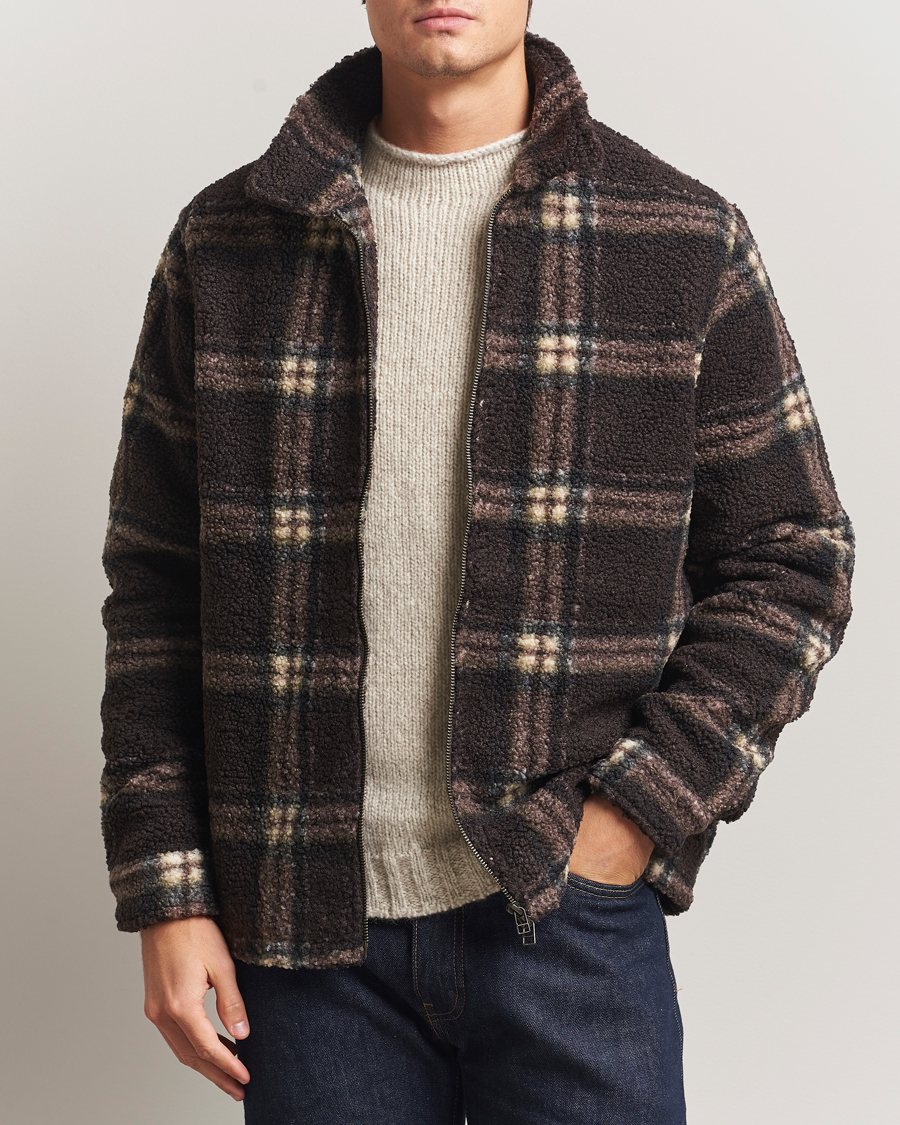 Heren | Truien | Forét | Cabin Check Zip Fleece Brown