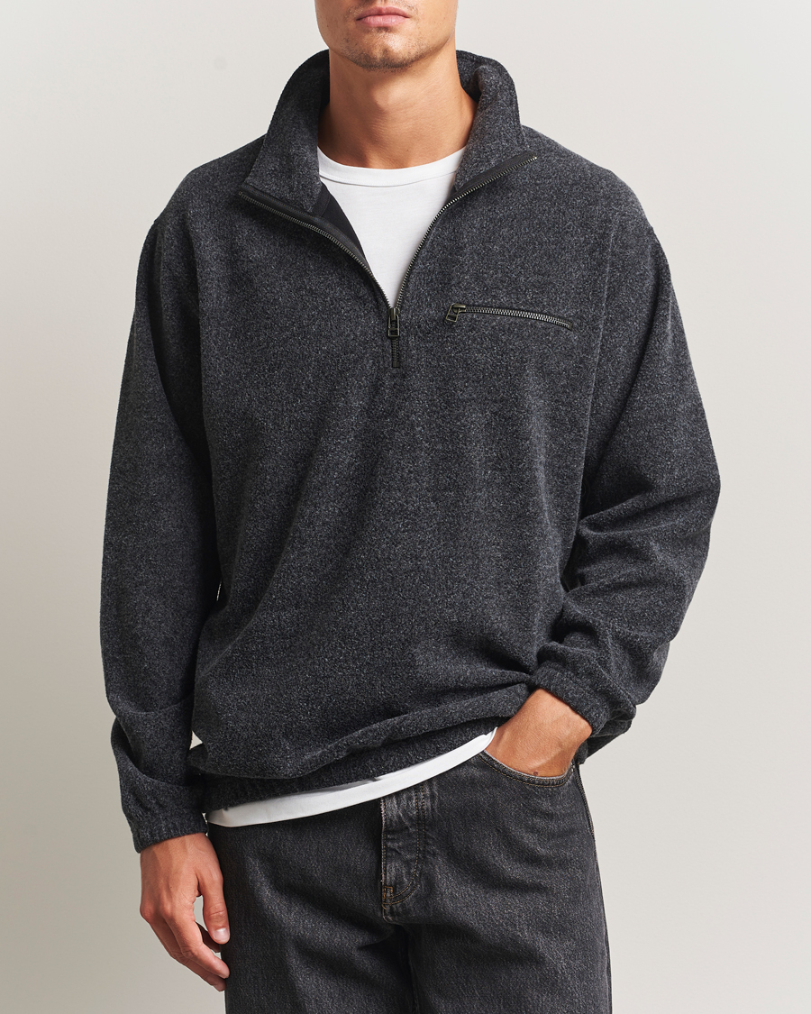 Heren | Truien | Forét | Elm Half Zip Sweatshirt Dark Grey Melange