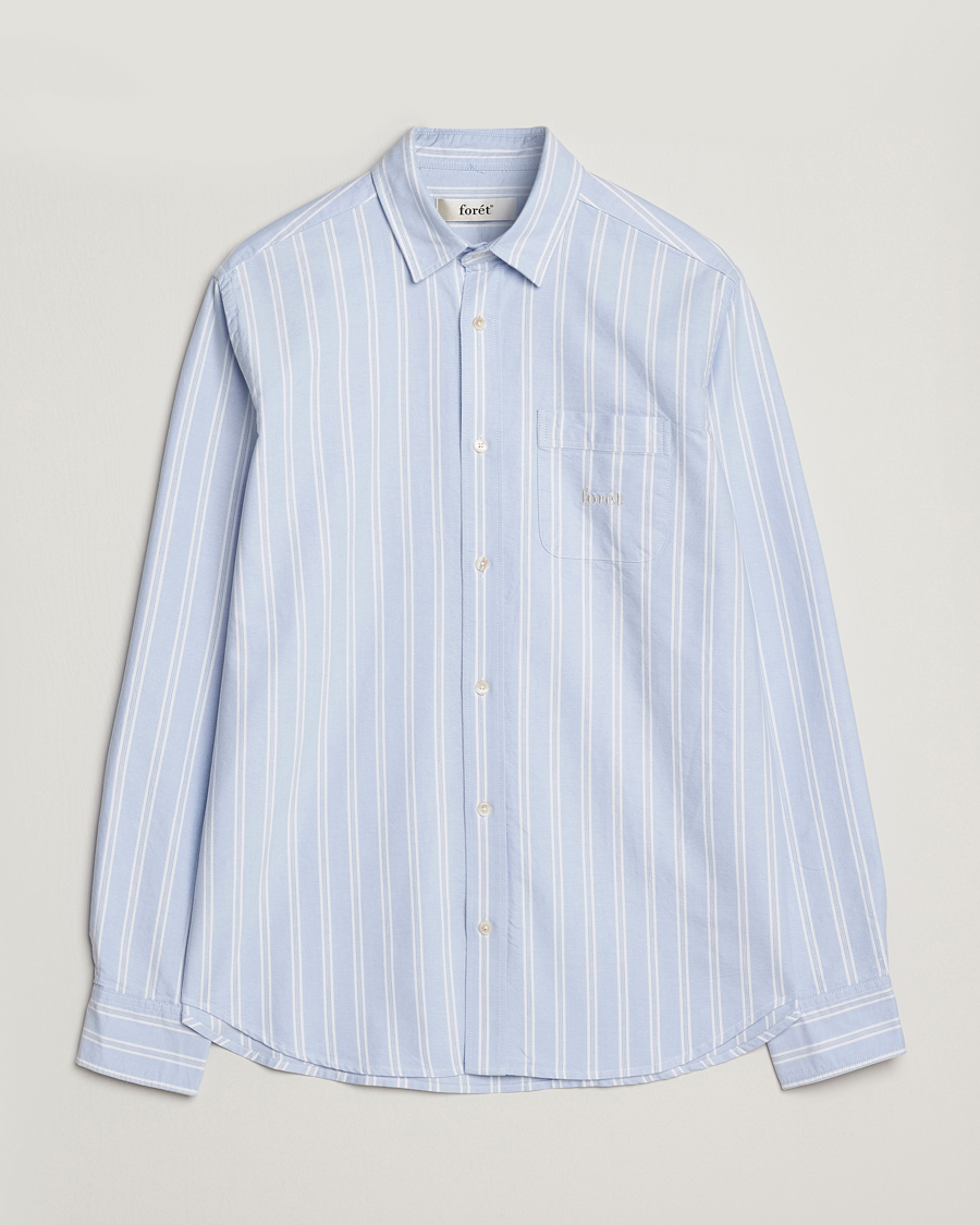 Heren | Overhemden | Forét | Juno Embroidered Oxford Shirt Light Blue Stripe