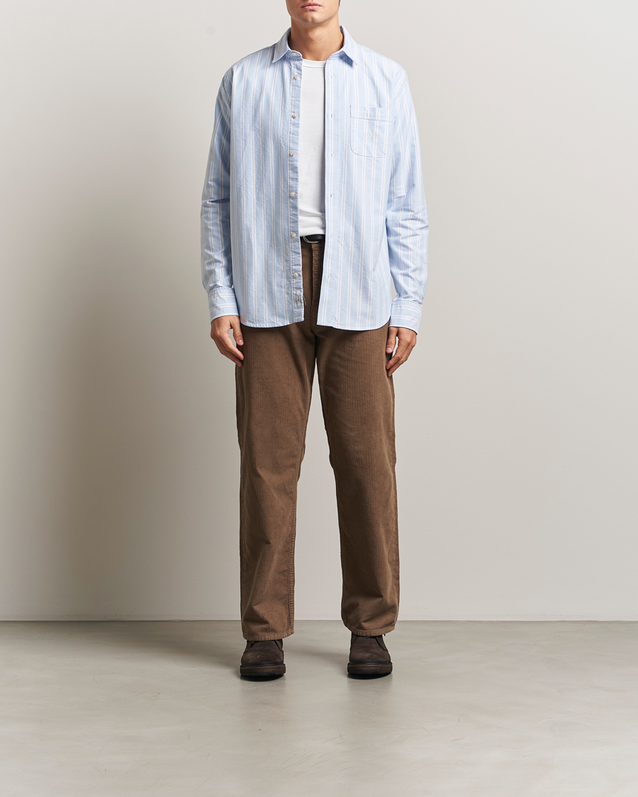 Heren | Overhemden | Forét | Juno Embroidered Oxford Shirt Light Blue Stripe