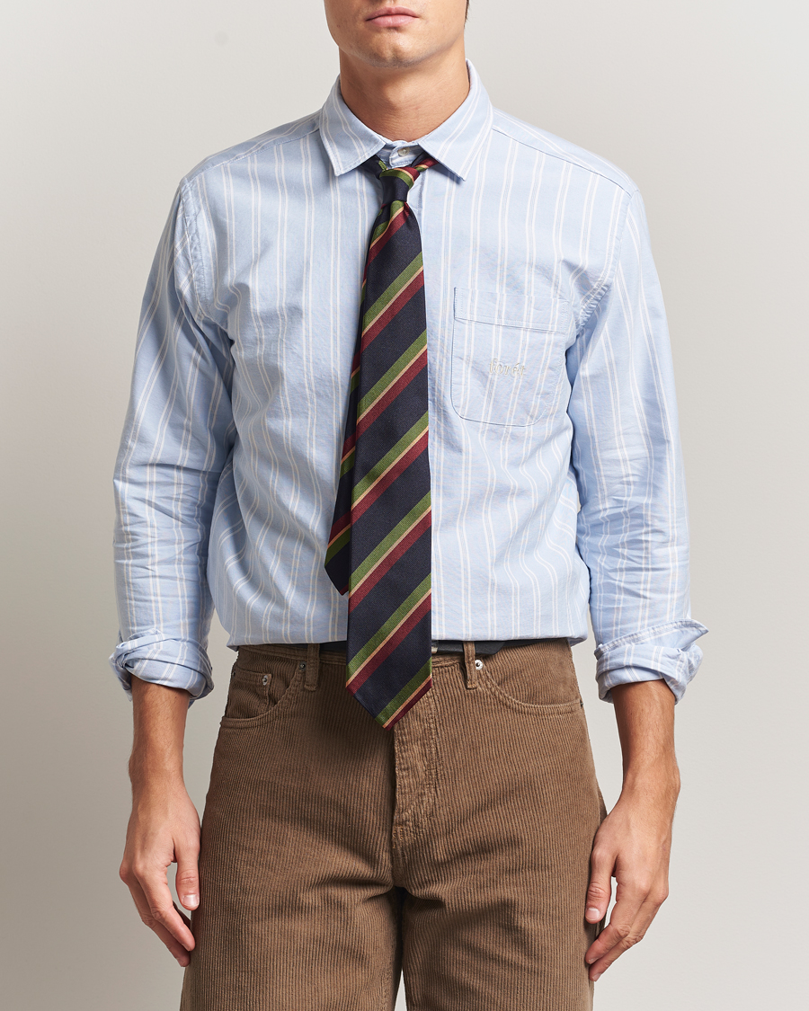 Heren | Overhemden | Forét | Juno Embroidered Oxford Shirt Light Blue Stripe