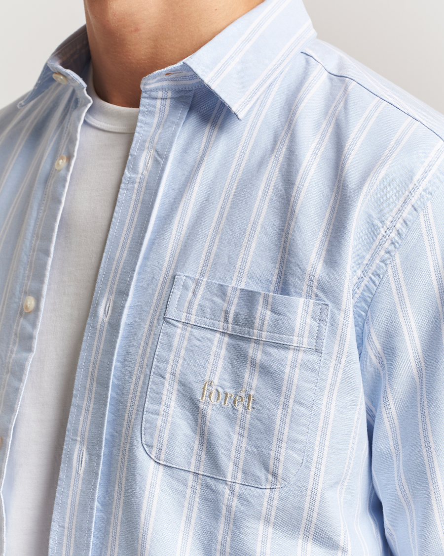 Heren | Overhemden | Forét | Juno Embroidered Oxford Shirt Light Blue Stripe