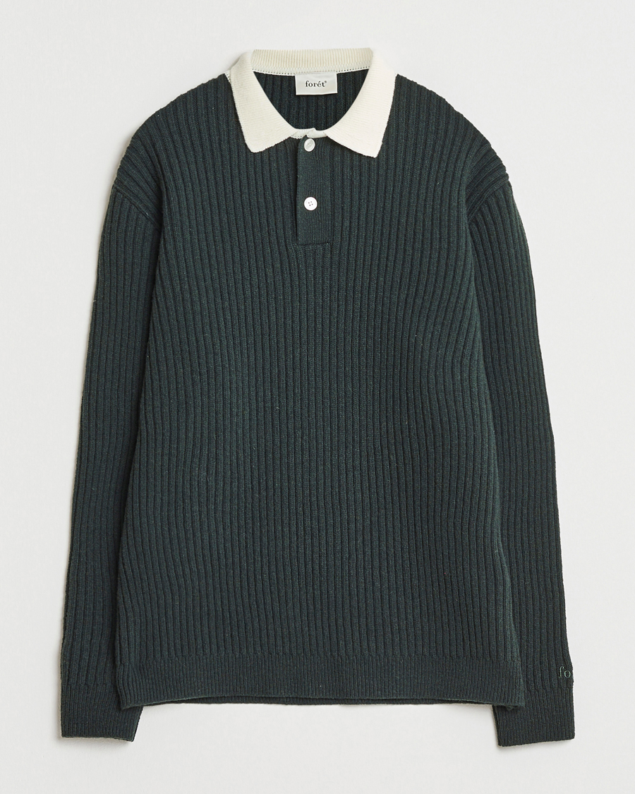 Heren | Truien | Forét | Sow Rib Polo Knit Dark Green
