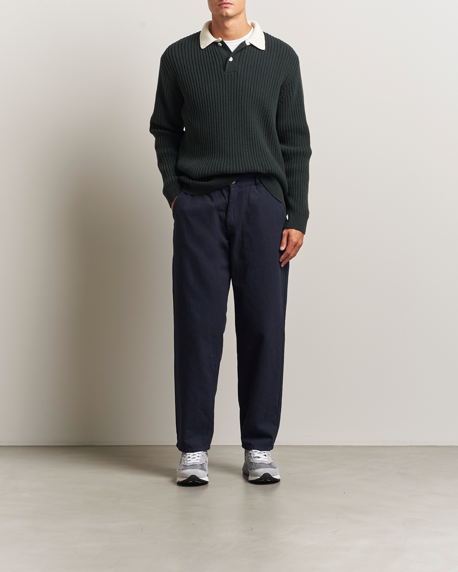 Heren | Truien | Forét | Sow Rib Polo Knit Dark Green