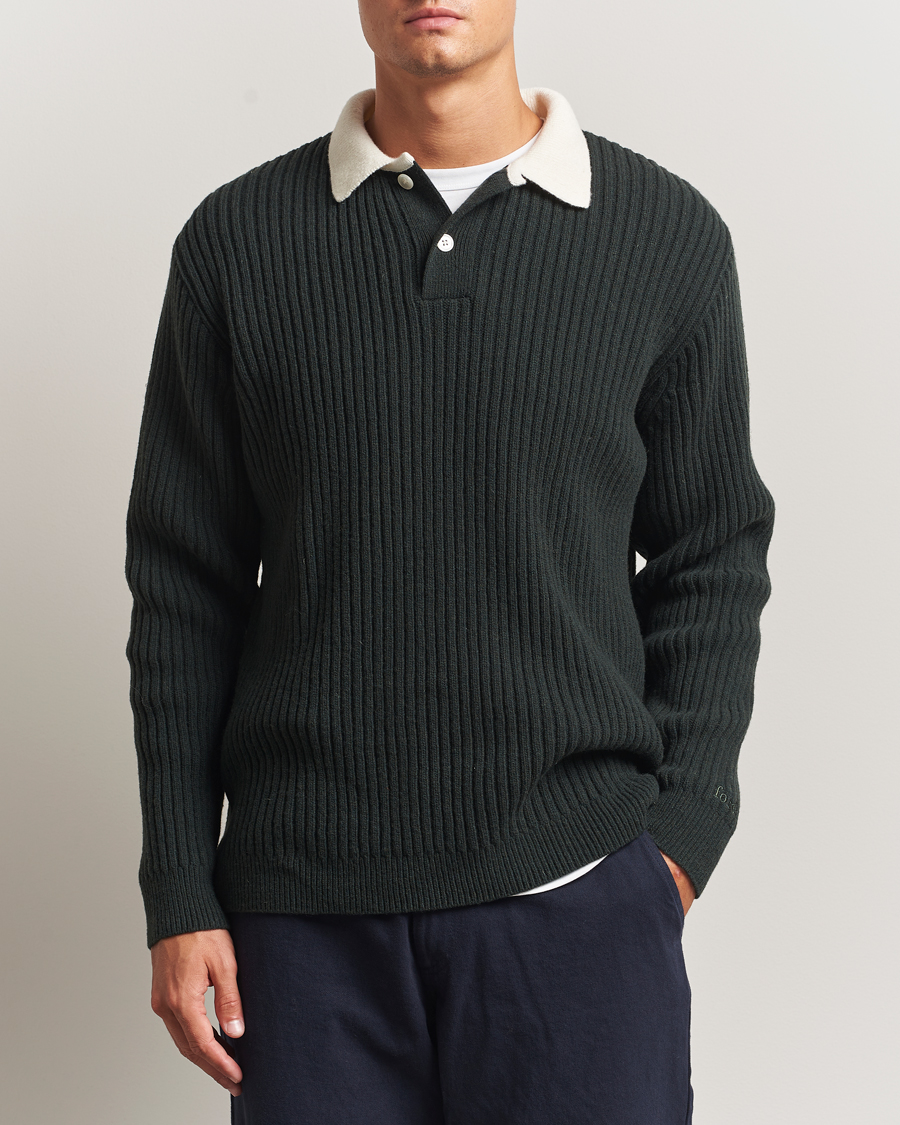 Heren | Truien | Forét | Sow Rib Polo Knit Dark Green