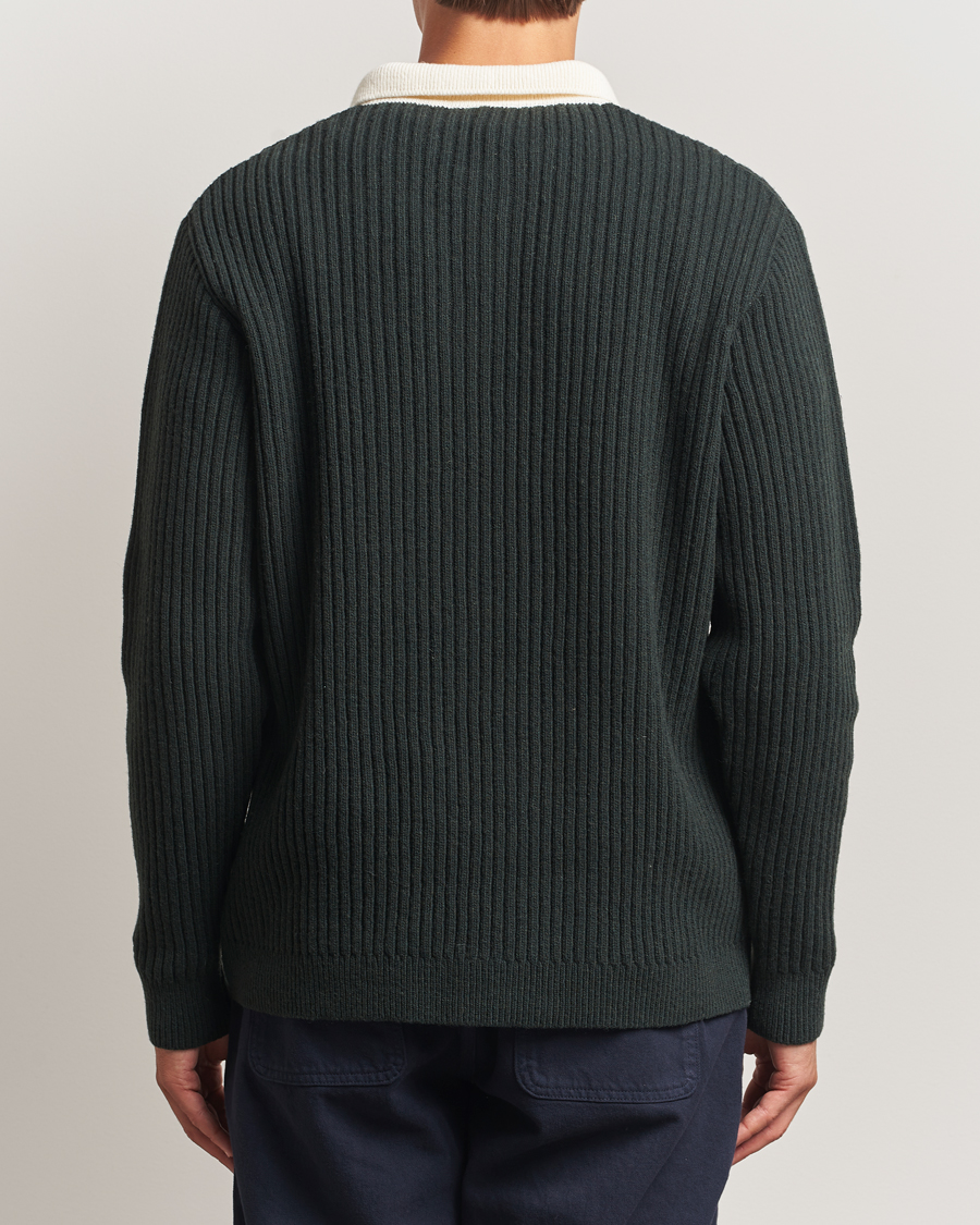 Heren | Truien | Forét | Sow Rib Polo Knit Dark Green