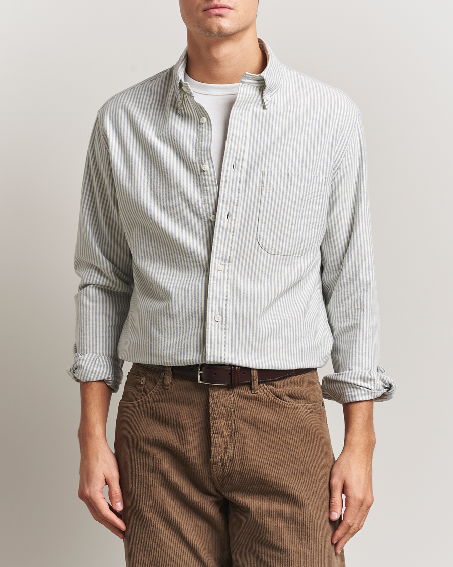 Heren | Overhemden | Gitman Vintage | Brushed Oxford Button Down Shirt Blue Stripe