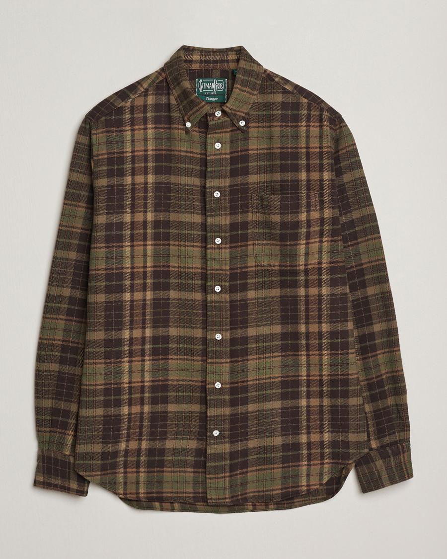 Heren | Overhemden | Gitman Vintage | Brushed Winter Madras Button Down Shirt Brown/Olive