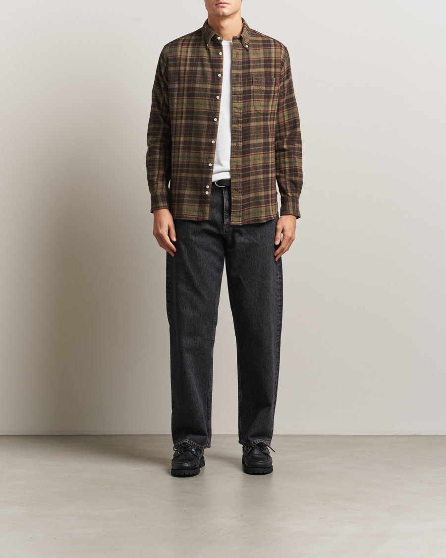 Heren | Overhemden | Gitman Vintage | Brushed Winter Madras Button Down Shirt Brown/Olive
