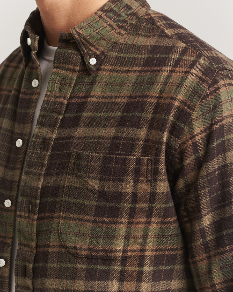 Heren | Overhemden | Gitman Vintage | Brushed Winter Madras Button Down Shirt Brown/Olive