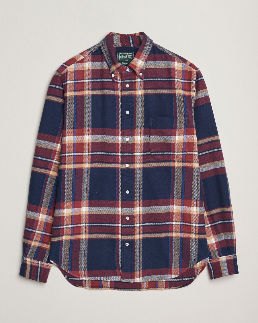Heren | Overhemden | Gitman Vintage | Brushed Winter Madras Button Down Shirt Rose/Navy