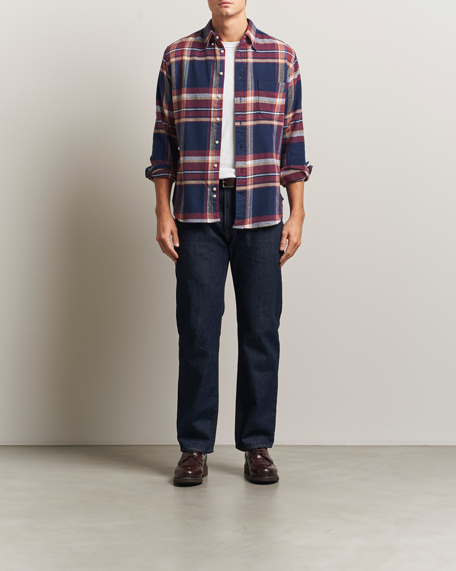 Heren | Overhemden | Gitman Vintage | Brushed Winter Madras Button Down Shirt Rose/Navy