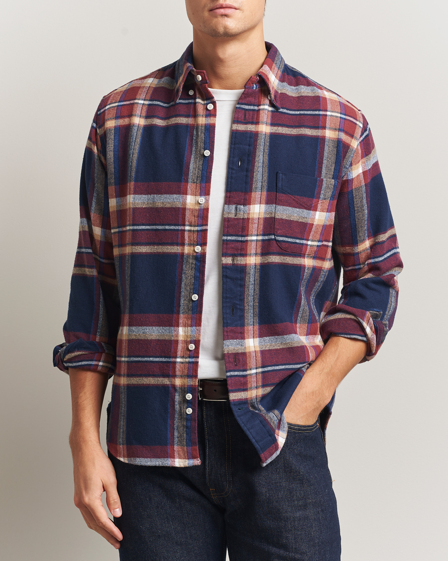 Heren | Overhemden | Gitman Vintage | Brushed Winter Madras Button Down Shirt Rose/Navy