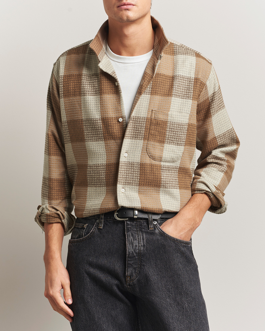 Heren | Overhemden | Gitman Vintage | Brushed Waffle Camp Shirt Brown Check