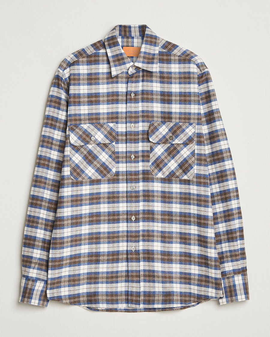 Heren | Overhemden | Grigio | Heavy Flannel Overshirt Blue/Beige Check