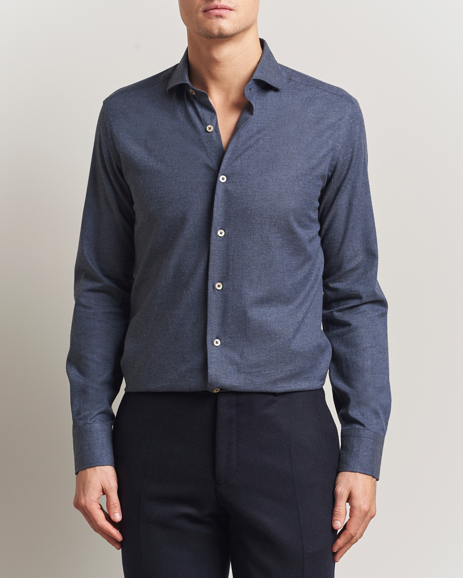 Heren | Overhemden | Grigio | Washed Flannel Shirt Dark Blue