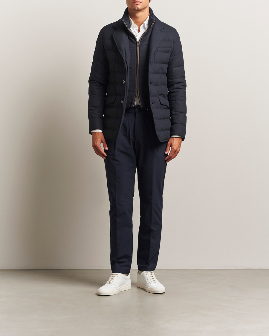 Heren | Broeken | Herno | Pleated Technical Cotton Trousers Navy