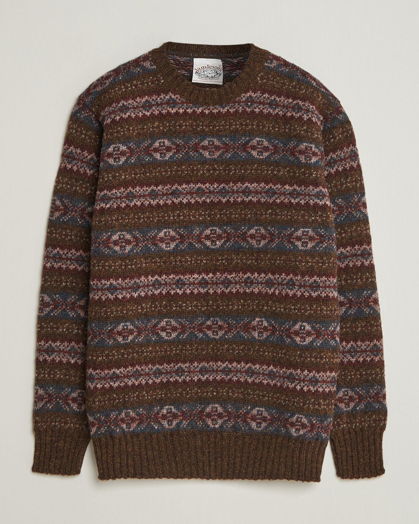 Heren | Truien | Jamieson's of Shetland | Jamiesons Of Shetland All Over Fair Isle Pullover Crew Neck Moss Green