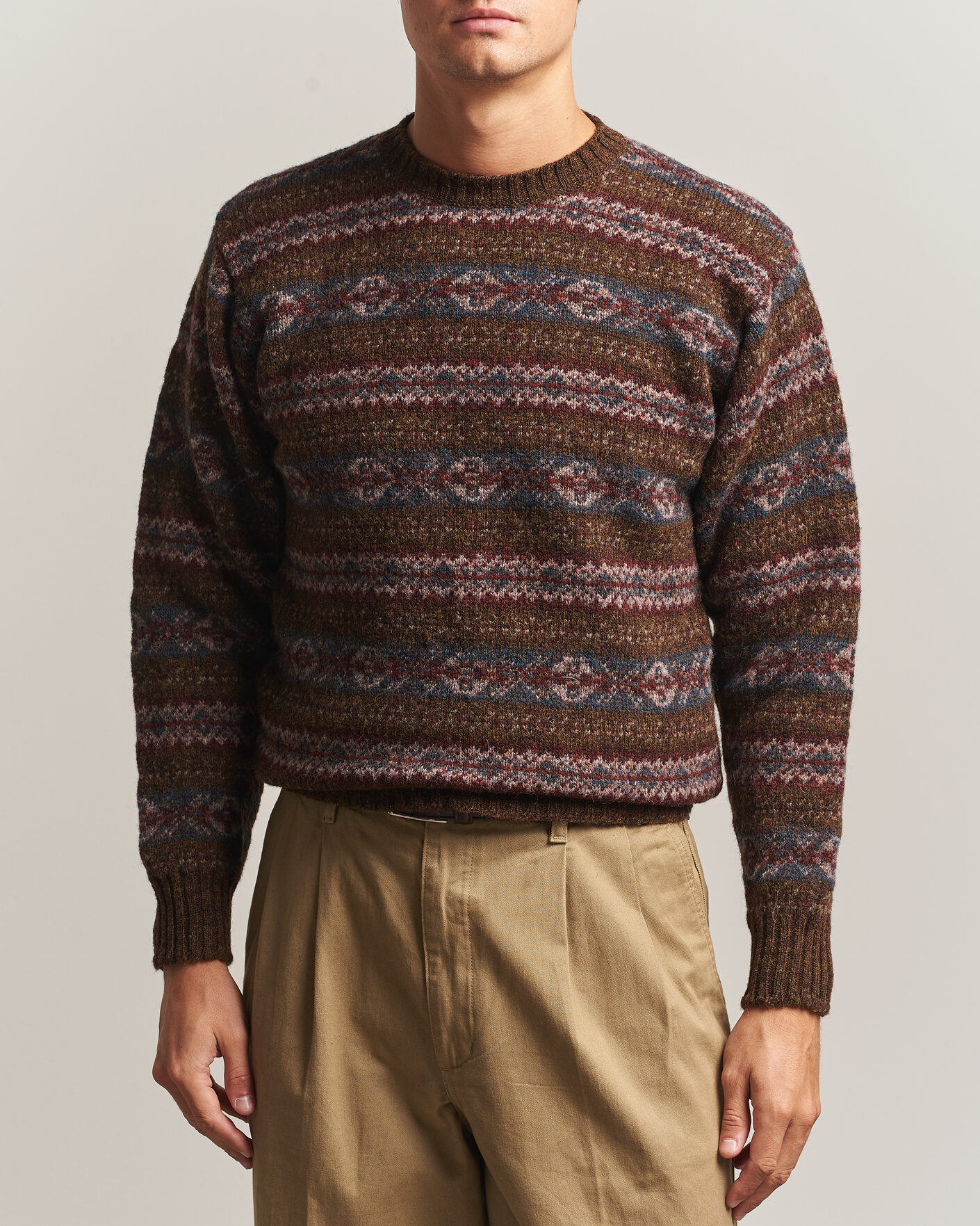 Heren | Truien | Jamieson's of Shetland | Jamiesons Of Shetland All Over Fair Isle Pullover Crew Neck Moss Green