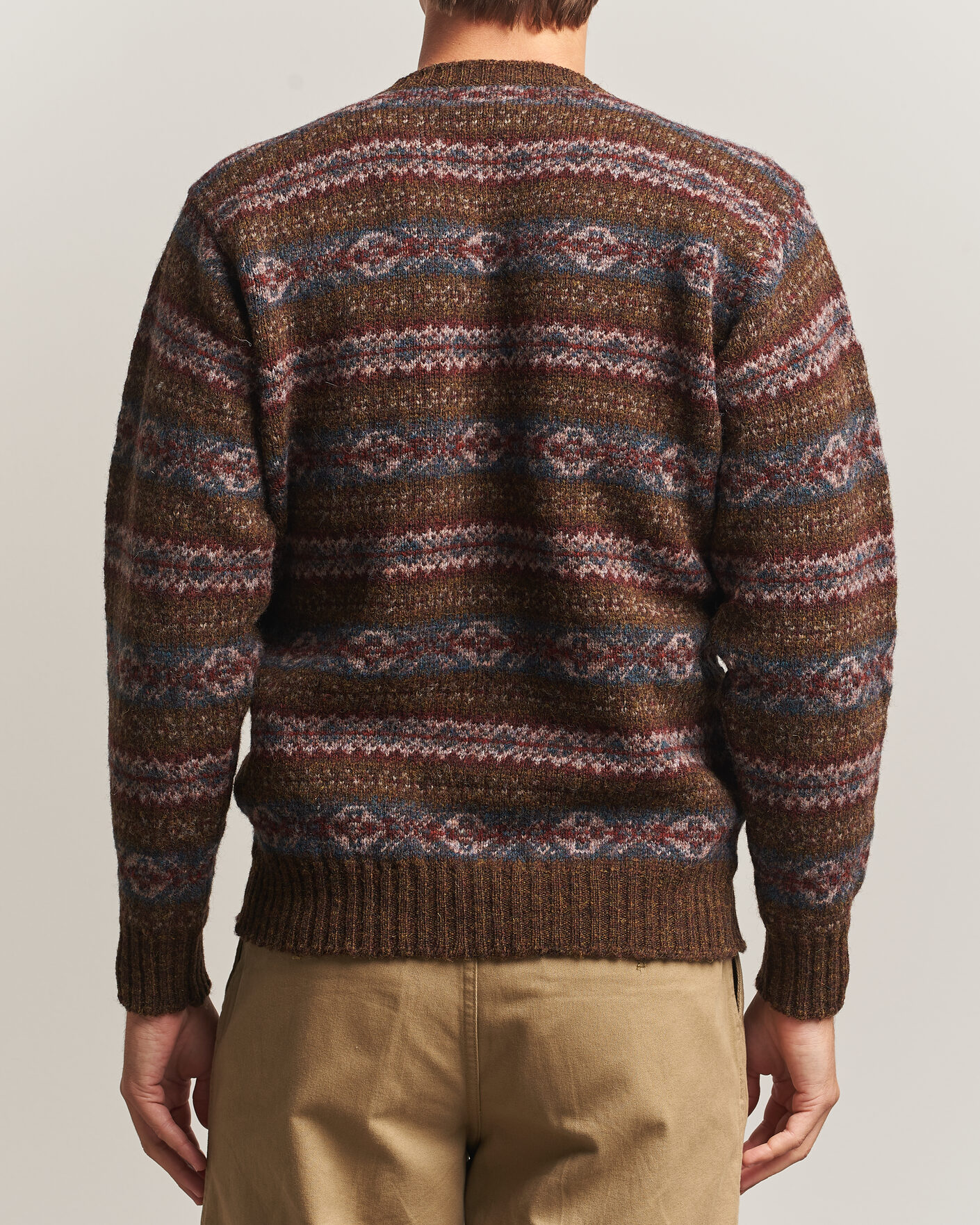 Heren | Truien | Jamieson's of Shetland | Jamiesons Of Shetland All Over Fair Isle Pullover Crew Neck Moss Green