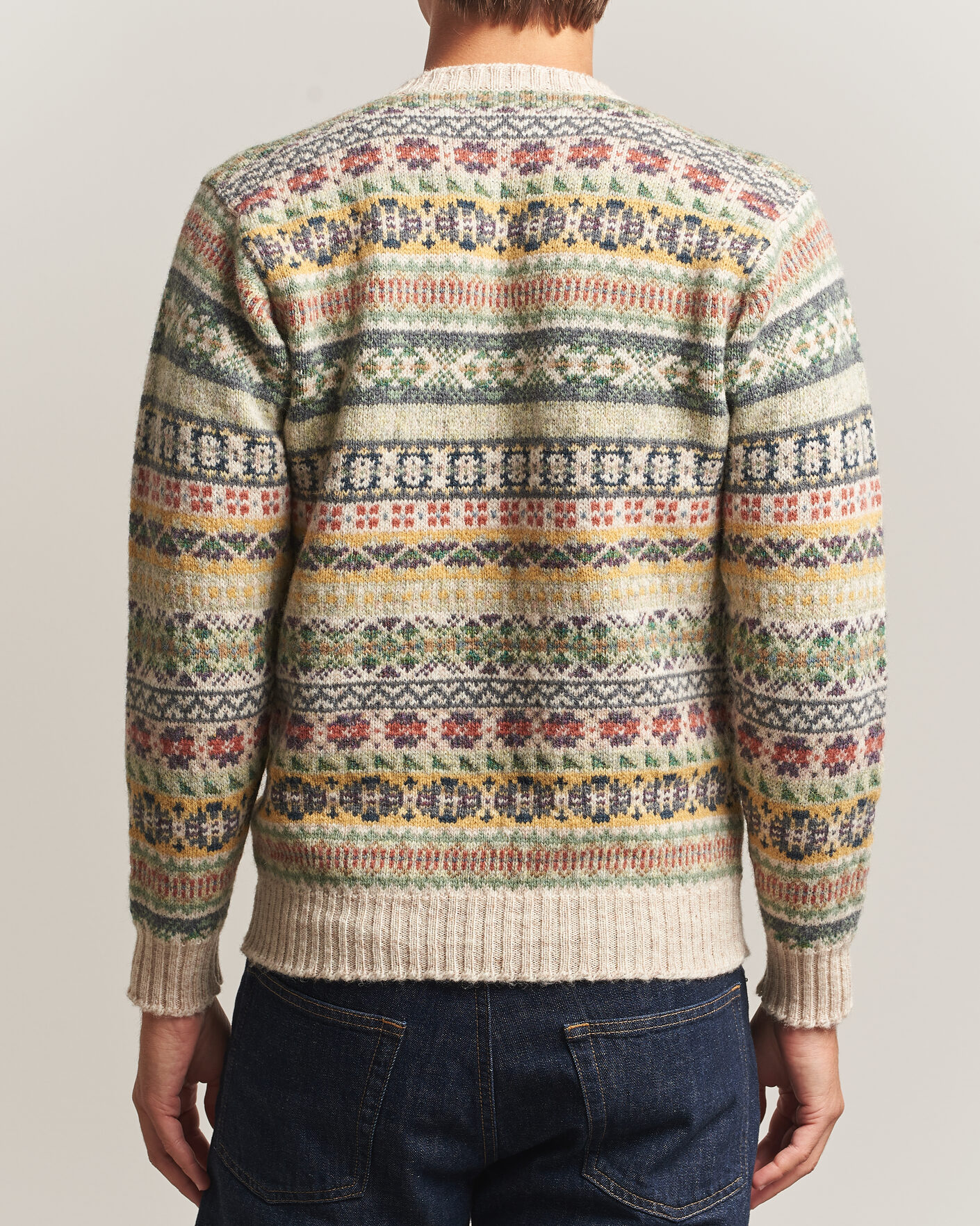 Heren | Truien | Jamieson's of Shetland | Jamiesons Of Shetland All Over Fair Isle Pullover Crew Neck Beige