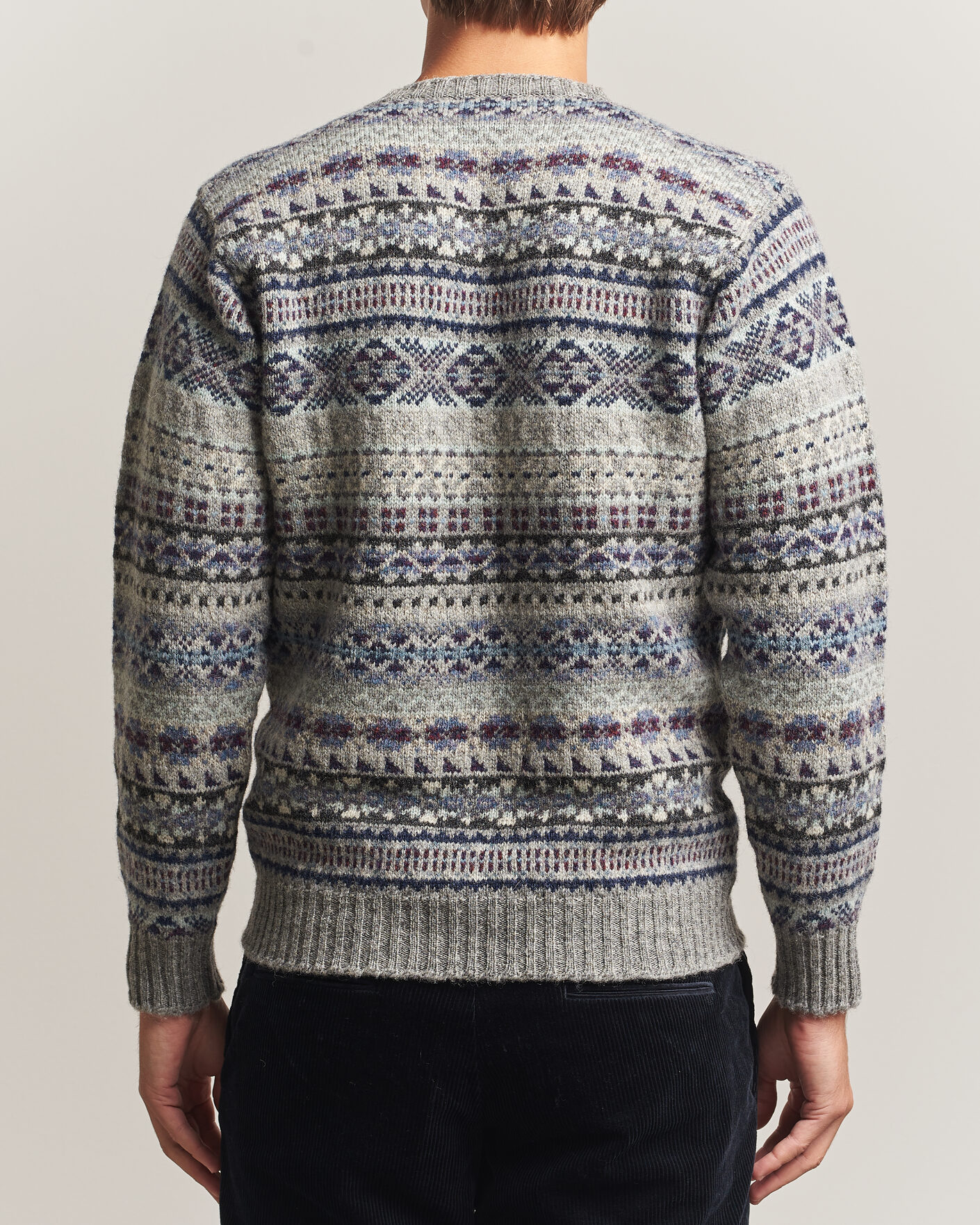Heren | Truien | Jamieson's of Shetland | Jamiesons Of Shetland All Over Fair Isle Pullover Crew Neck Light Grey