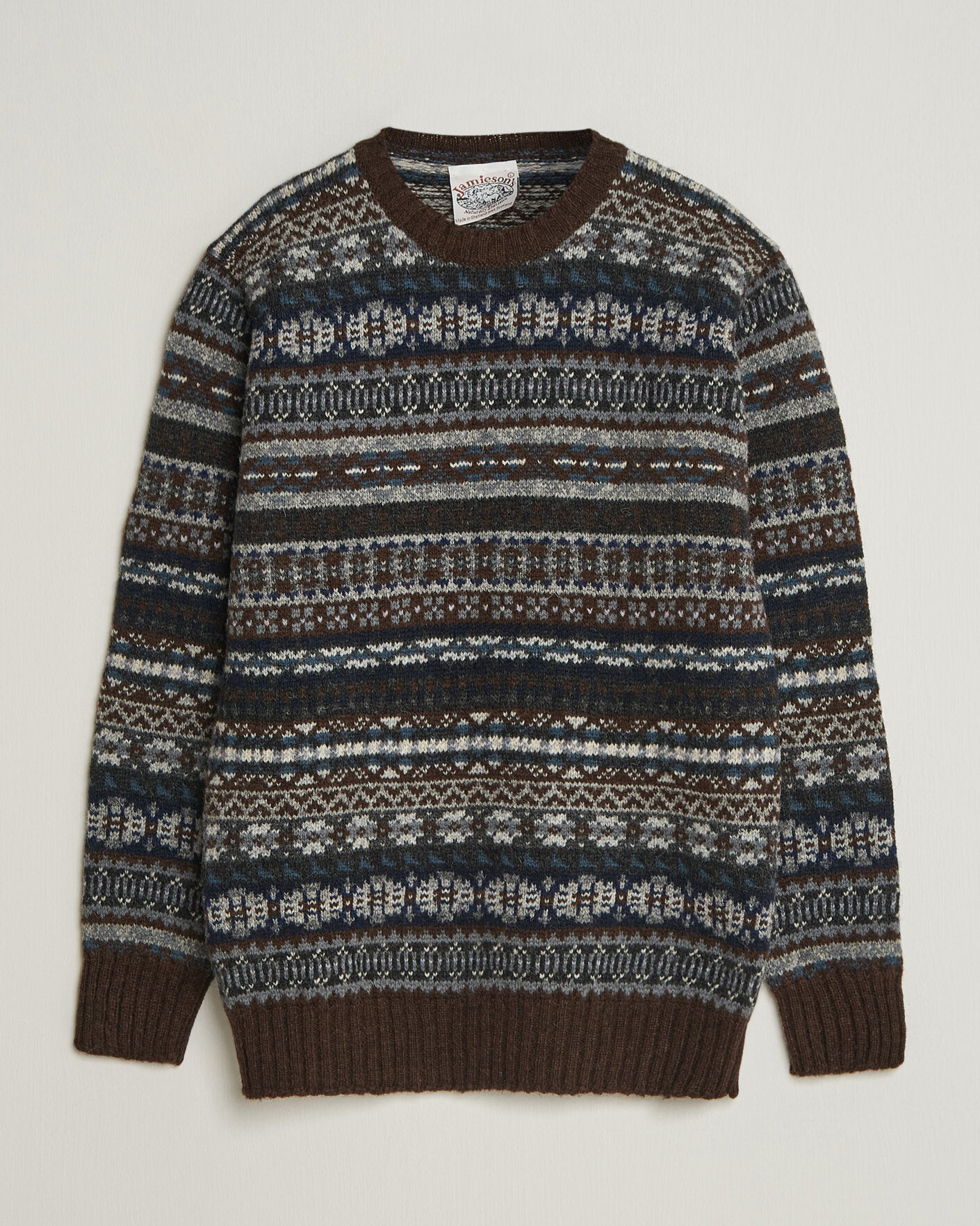 Heren | Truien | Jamieson's of Shetland | Jamiesons Of Shetland All Over Fair Isle Pullover Crew Neck Brown